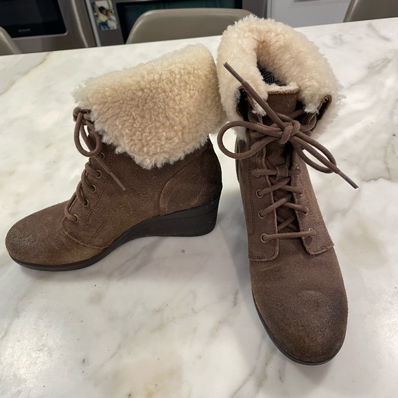 Suede Shearling Ugg Wedges - Picture 5 of 7